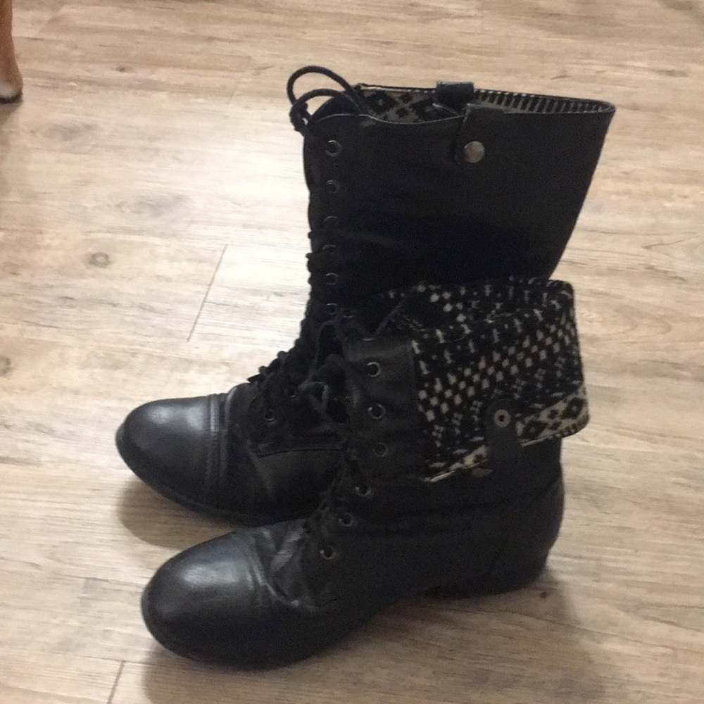 Black foldover combat boots
